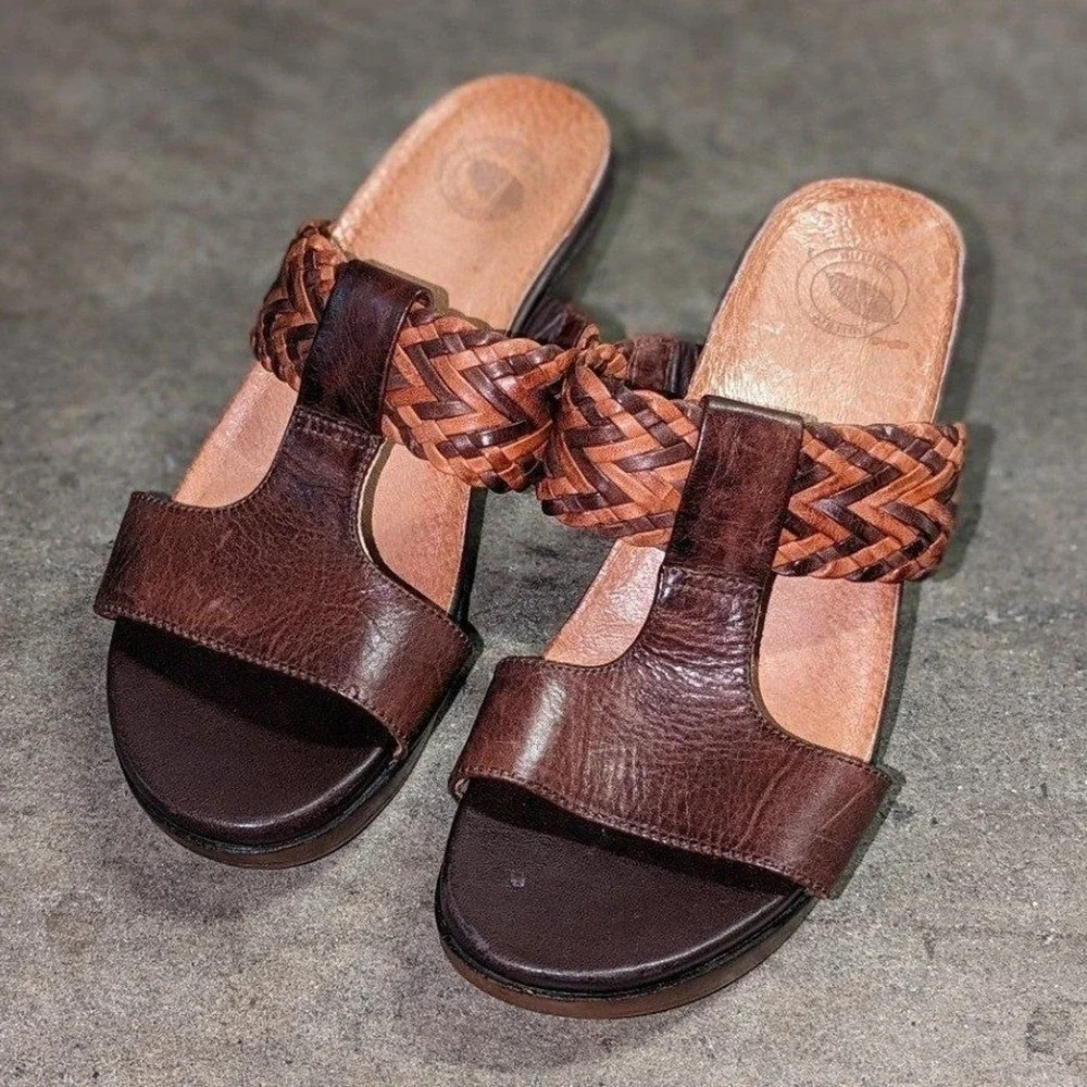 Boho Leather Woven Slide Sandals Comfort Brown Nurture Size 7‎ Joplin Western